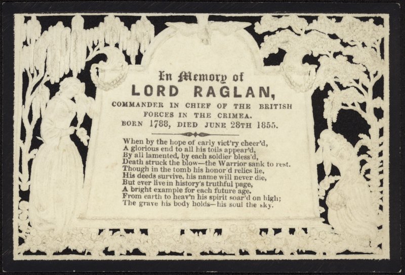 Gedenkkaart ter nagedachtenis aan Lord Raglan door English School