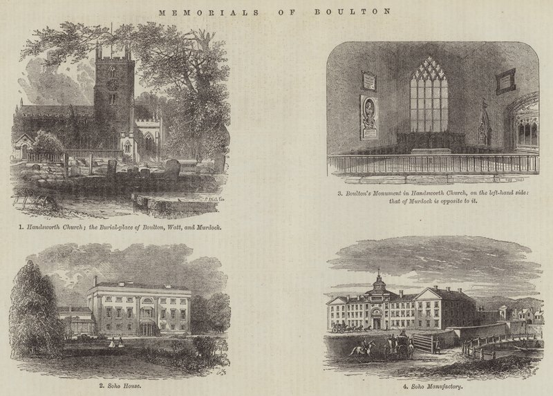 Gedenktekens van Boulton (gravure) door English School