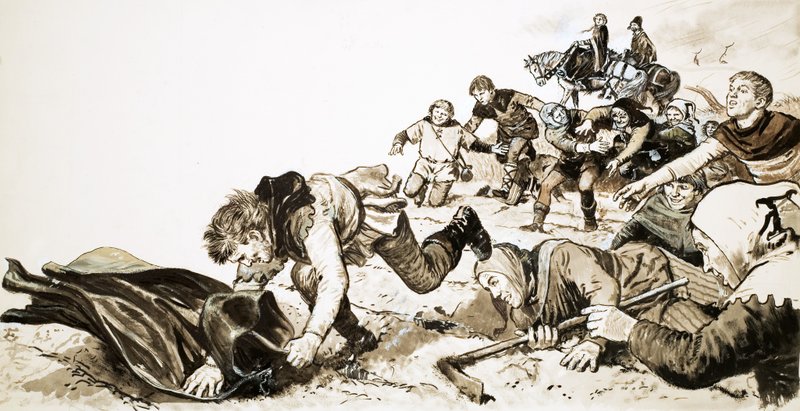 Mannen van Haxey achtervolgen de zijden kap van Lady de Mowbray door English School