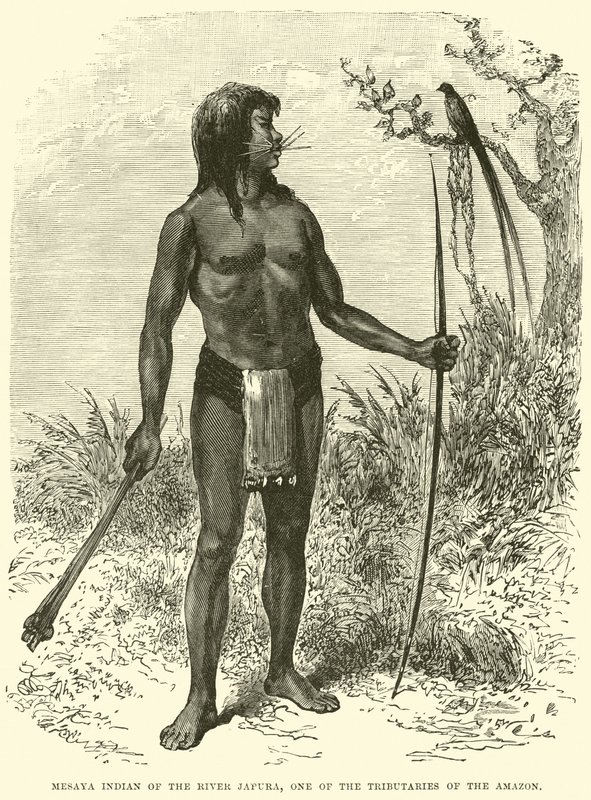 Mesaya-indiaan van de rivier Japura, een zijrivier van de Amazone door English School