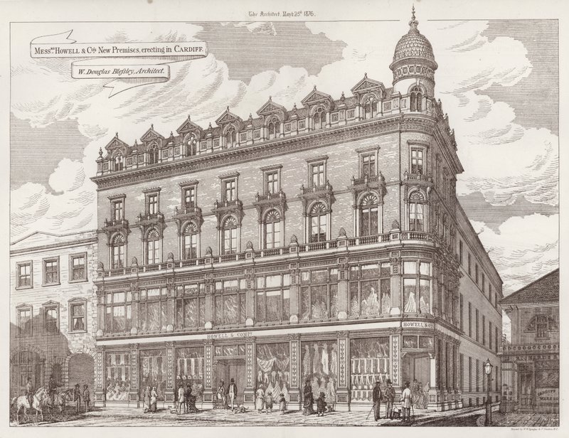Nieuwe Gebouwen van Messrs Howell en Co, in aanbouw in Cardiff door English School