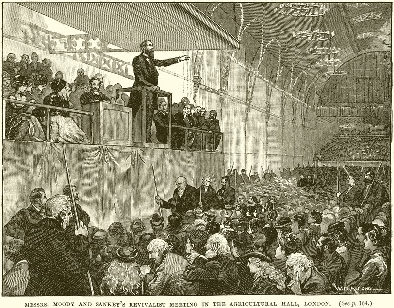Revivalistische Bijeenkomst van de Heren Moody en Sankey in de Agricultural Hall, Londen door English School
