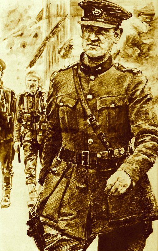 Michael Collins, leider van de rebellen tijdens de Paasopstand in Ierland, 1916 door English School