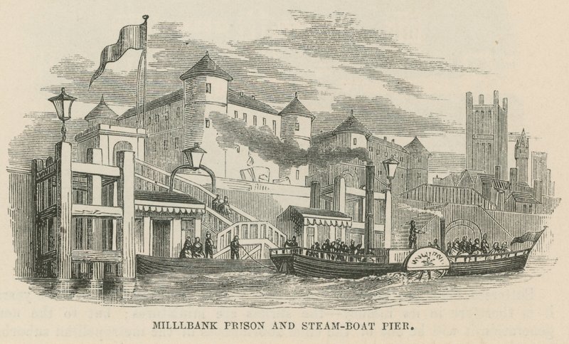 Millbank Gevangenis en stoombootpier door English School