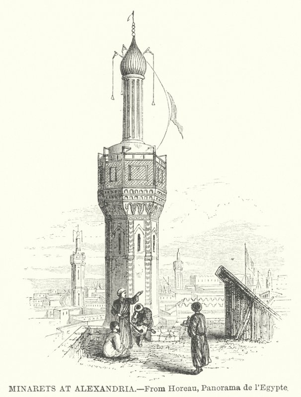Minaretten in Alexandrië (gravure) door English School