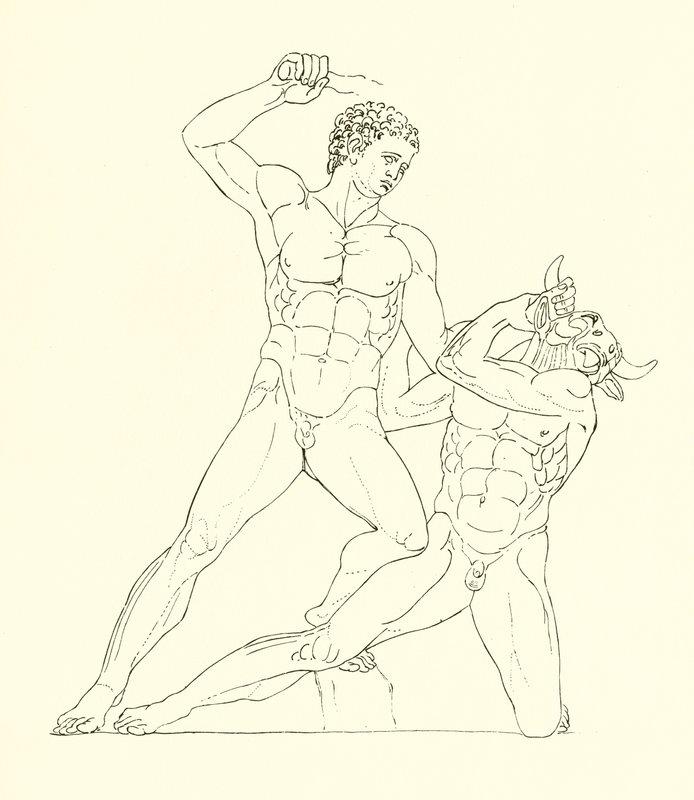Minotaurus gedood door Theseus, de vriend van Hercules door English School
