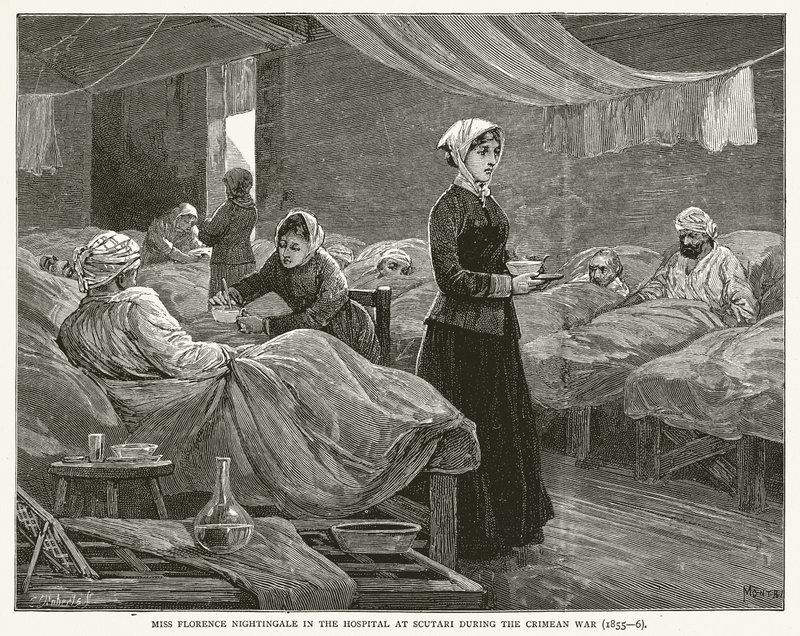 Miss Florence Nightingale in het Ziekenhuis van Scutari tijdens de Krimoorlog (1855-6) door English School