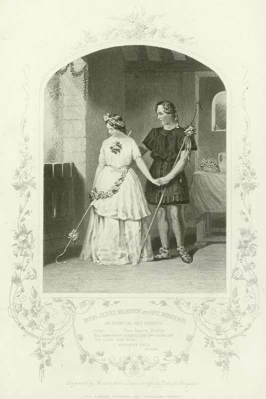 Mevrouw Jenny Marston en Meneer F Robinson als Florizel en Perdita, Het Winterverhaal, Act IV, scène iii door English School