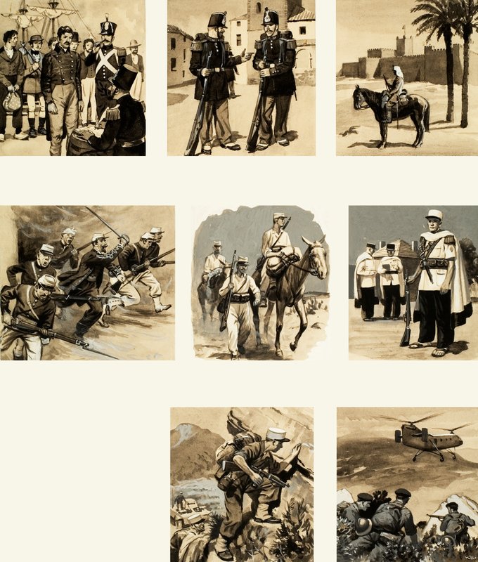 Montage van afbeeldingen met betrekking tot het vreemdelingenlegioen door English School