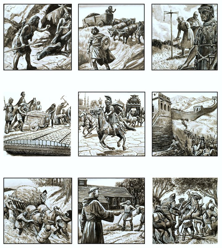 Montage van afbeeldingen over de geschiedenis van wegen door English School