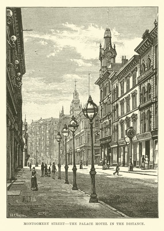 Montgomery Street, het Palace Hotel in de verte door English School