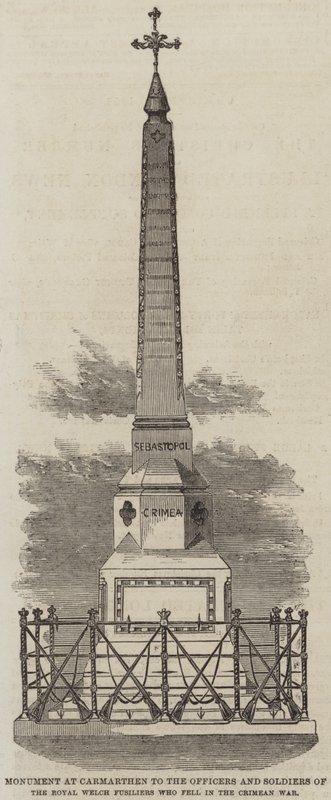 Monument in Carmarthen voor de Officieren en Soldaten van de Royal Welch Fusiliers die vielen in de Krimoorlog door English School