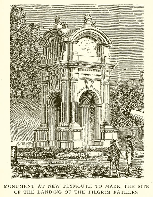 Monument in New Plymouth ter markering van de landingsplaats van de Pilgrim Fathers door English School