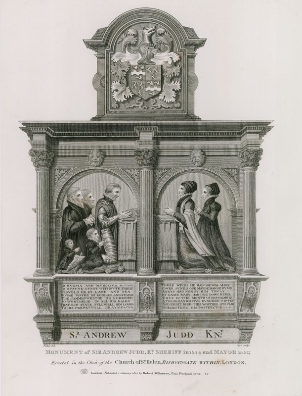 Monument voor Sir Andrew Judd, Sheriff en Burgemeester, in St Helens Bishopsgate, Londen door English School