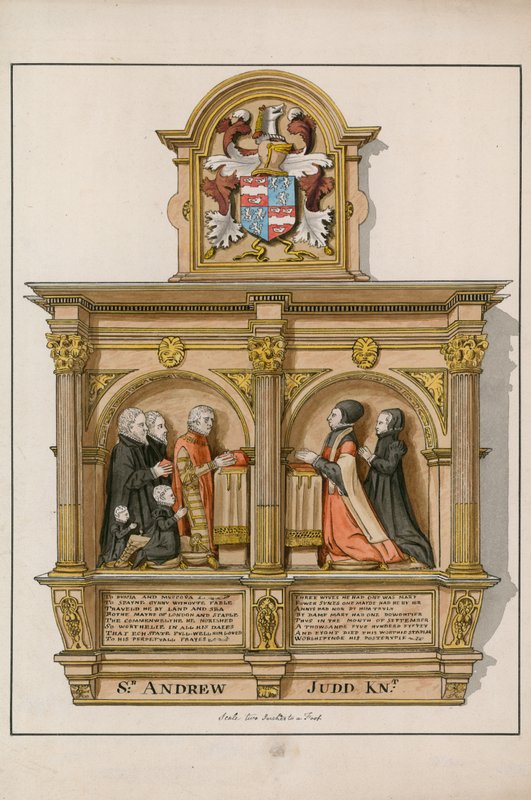 Monument voor Sir Andrew Judd, Sheriff en Burgemeester, in St Helens Bishopsgate, Londen door English School
