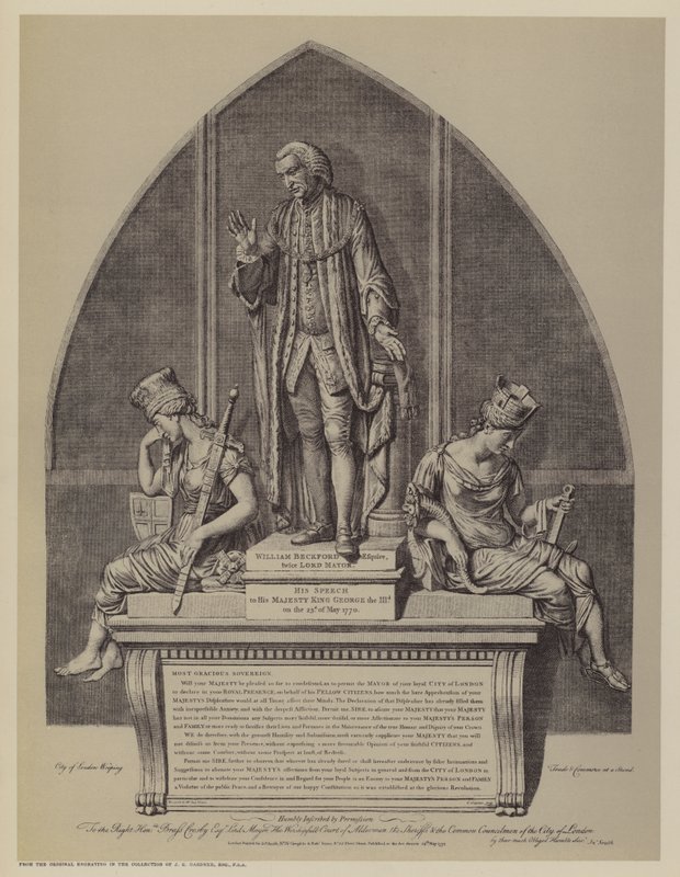 Monument voor William Beckford, tweemaal burgemeester van Londen, door John Francis Moore, Guildhall, City of London door English School