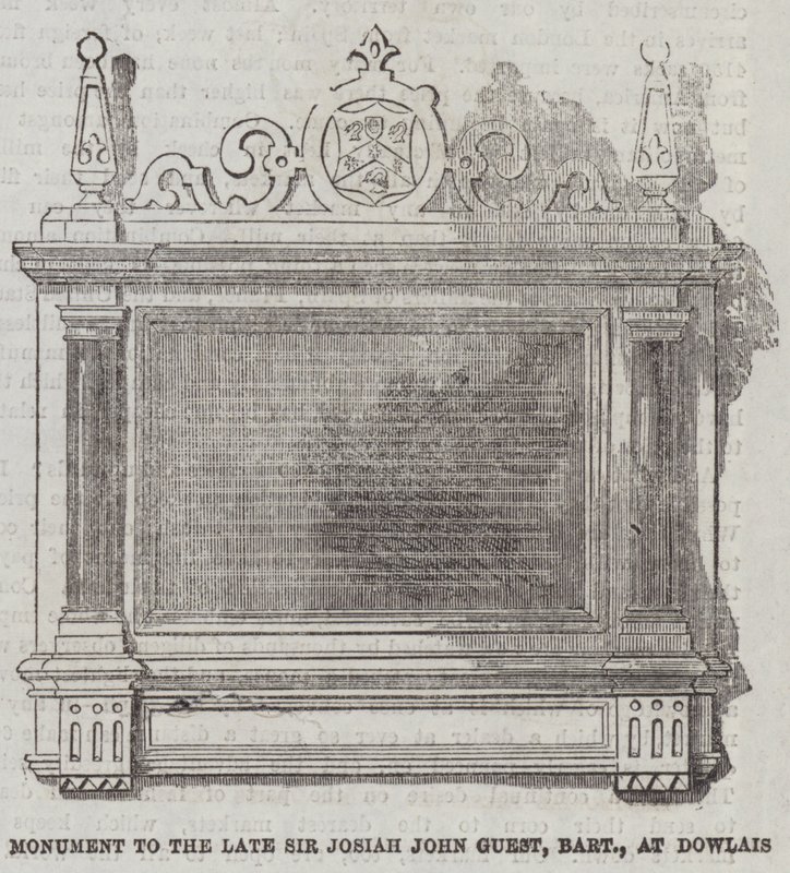 Monument voor de overleden Sir Josiah John Guest, baronet, in Dowlais door English School