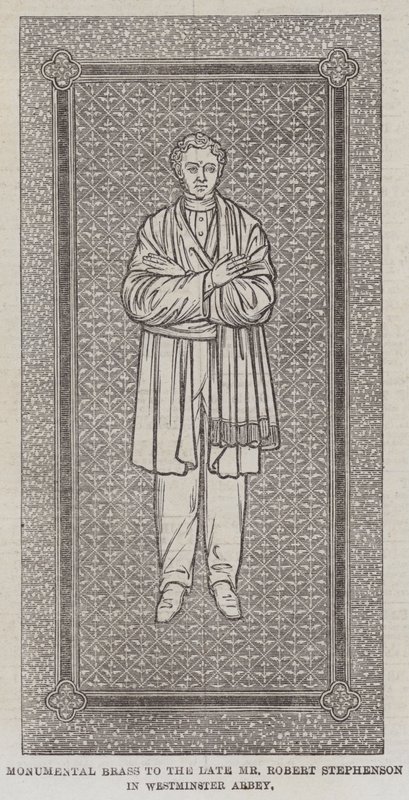 Monumentale messing voor wijlen de heer Robert Stephenson in Westminster Abbey (gravure) door English School