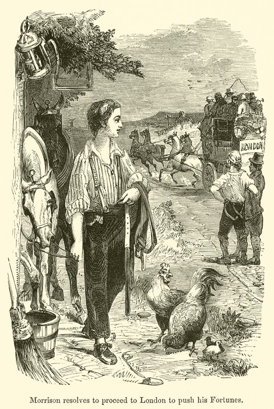Morrison besluit naar Londen te gaan om zijn fortuin te vergroten (gravure) door English School