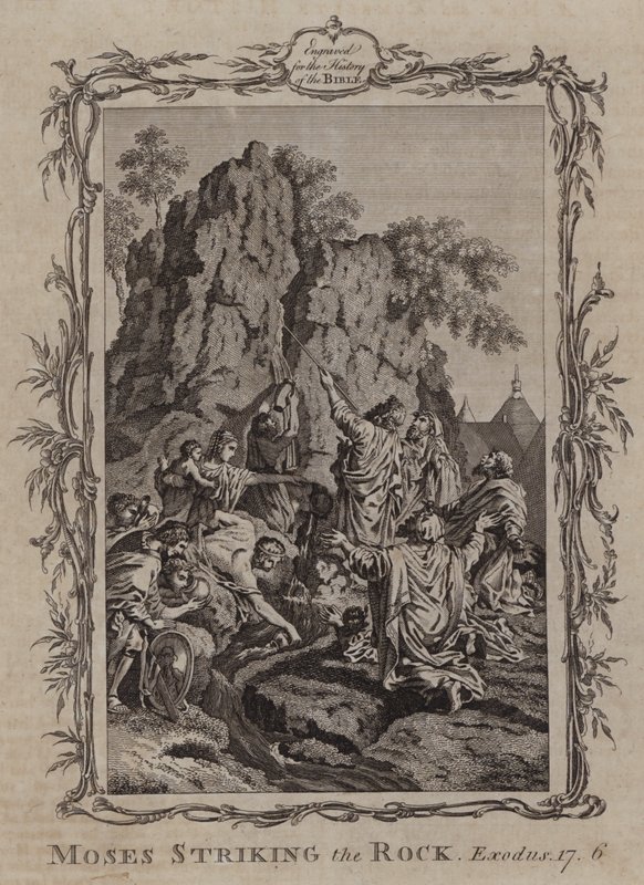 Mozes slaat op de rots (gravure) door English School