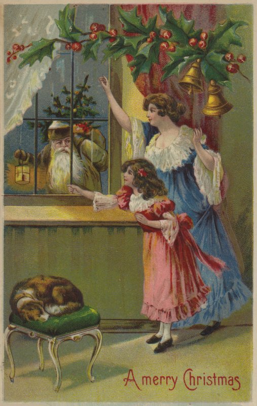 Moeder en dochter zwaaien naar de Kerstman door English School