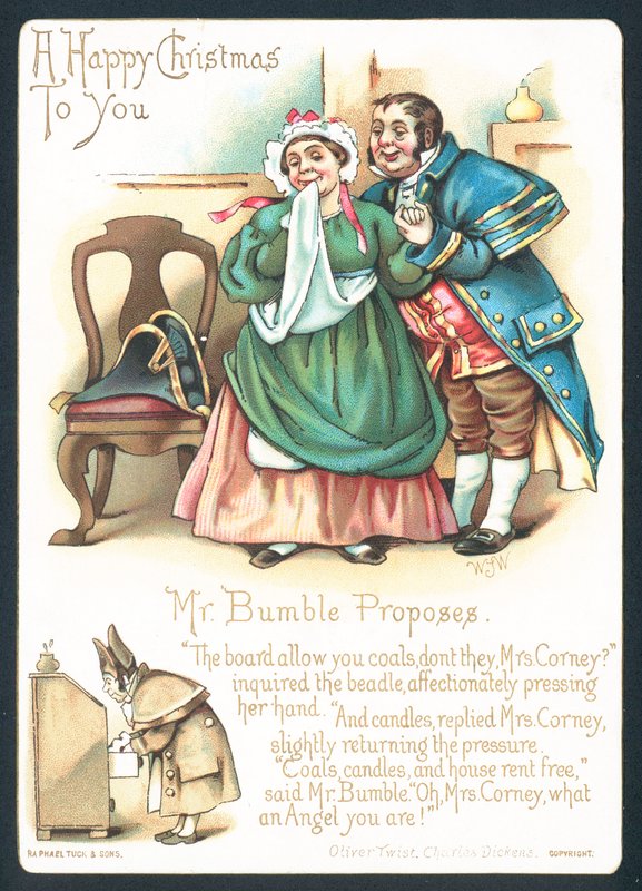 Mr Bumble en Mrs Corney, Kerstkaart door English School