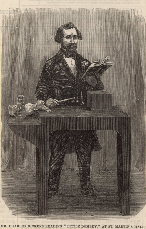 Mr Charles Dickens leest Little Dombey in St Martins Hall door English School