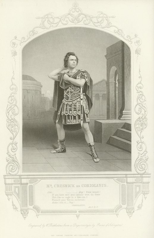 Meneer Creswick als Coriolanus, Coriolanus, Act V, scène III door English School