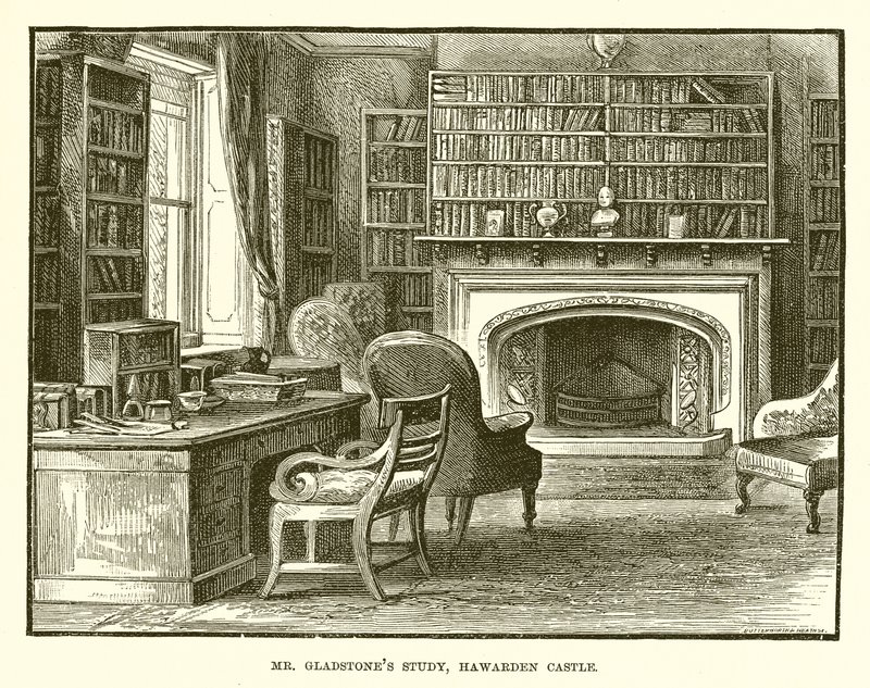 De studeerkamer van Mr. Gladstone, Hawarden Castle door English School