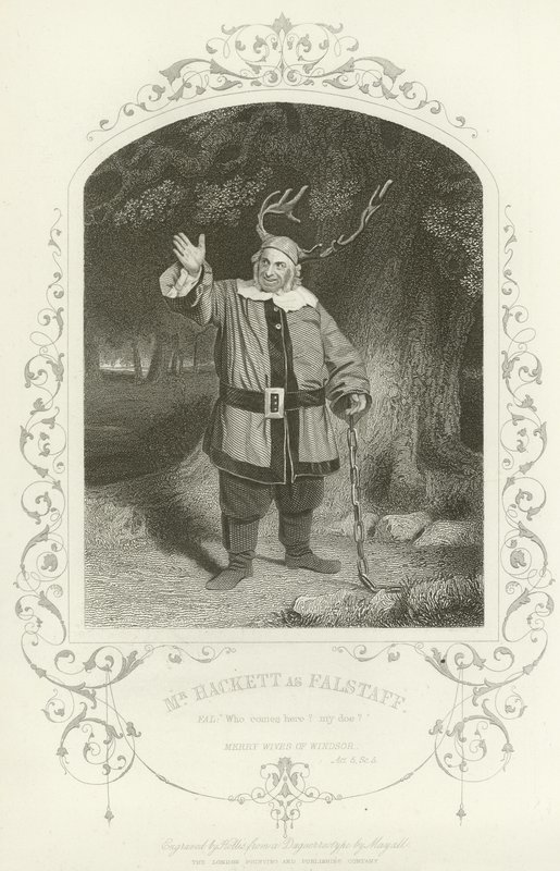 Meneer Hackett als Falstaff, De Vrolijke Vrouwtjes van Windsor, Act V, scène v door English School