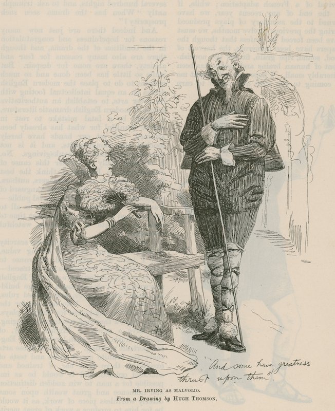 De heer Henry Irving, acteur, als Malvolio door English School