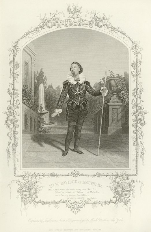 Meneer W Davidge als Malvolio, Driekoningenavond, Act III, scène iv door English School