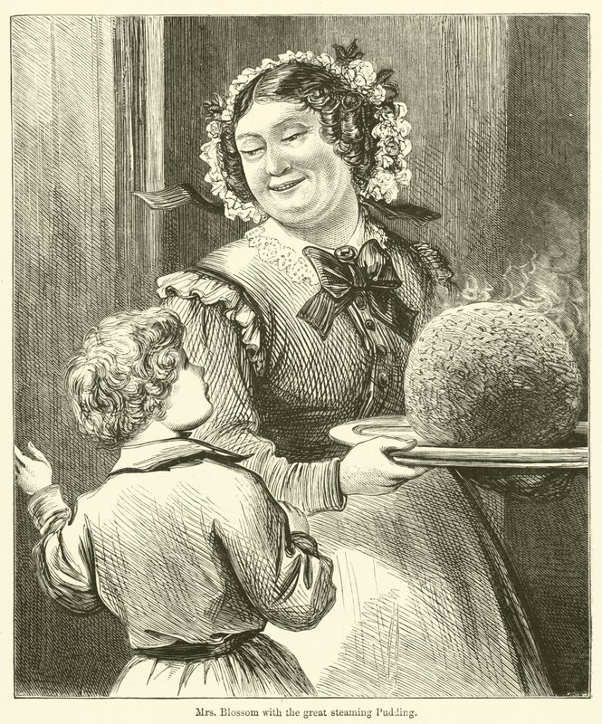 Mevrouw Blossom met de grote stomende pudding door English School