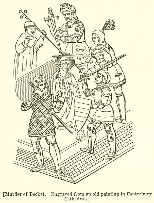 Moord op Becket. Gegraveerd van een Oude Schilderij in Canterbury Kathedraal door English School