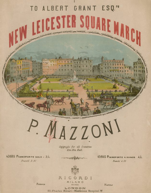 Muzikale partituur voor New Leicester Square March door P Mazzoni door English School