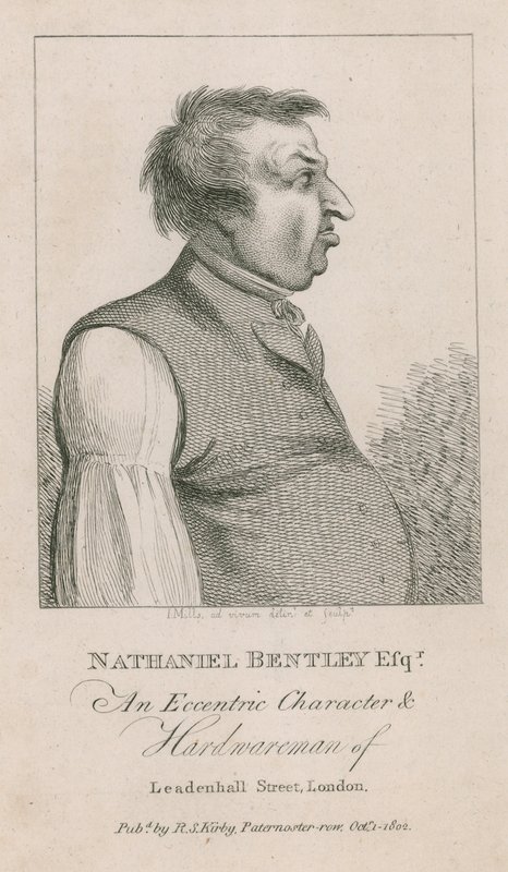 Nathaniel Bentley Esq, een excentriek karakter en ijzerhandelaar van Leadenhall Street, Londen door English School