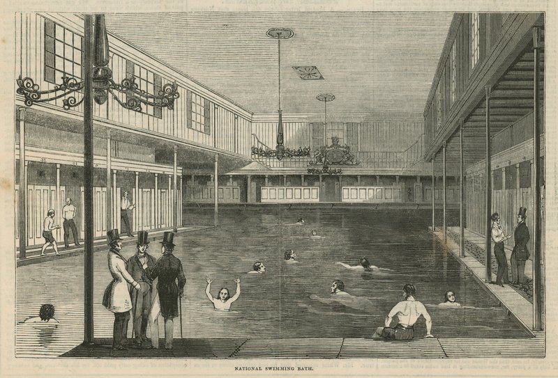 Nationaal Zwembad (gravure) door English School