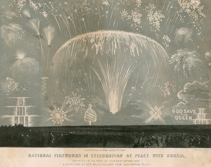 Nationaal vuurwerk ter viering van de vrede met Rusland, 29 mei 1856 door English School