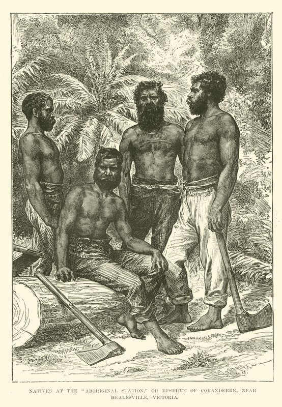 Inboorlingen bij het Aboriginal Station, of Reserve van Coranderrk, nabij Healesville, Victoria door English School
