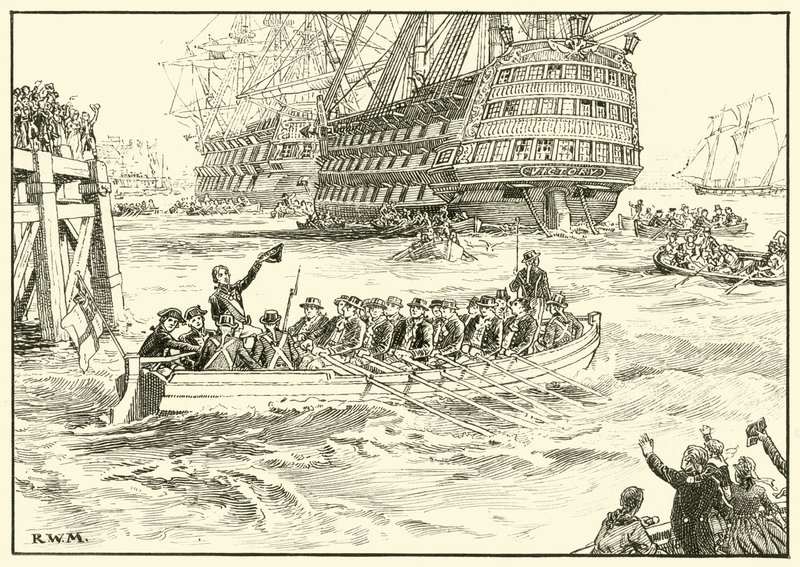 Nelson Gaat aan Boord van Zijn Vlaggenschip in Portsmouth door English School
