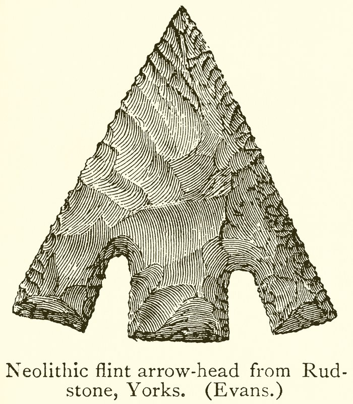 Neolithische Vuurstenen Pijlpunt uit Rudstone, Yorks. (Evans) door English School