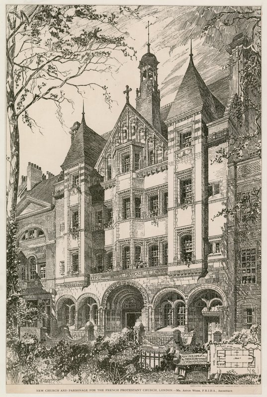 Nieuwe Kerk en Pastorie voor de Franse Protestantse Kerk, Londen door English School