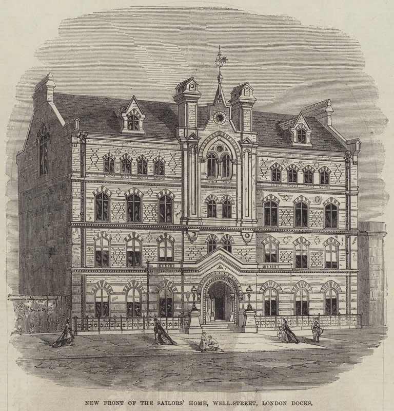 Nieuwe Voorkant van het Zeemanshuis, Well-Street, London Docks door English School