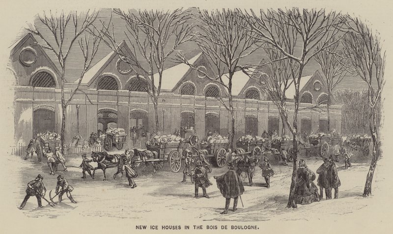 Nieuwe ijshuizen in het Bois de Boulogne (gravure) door English School