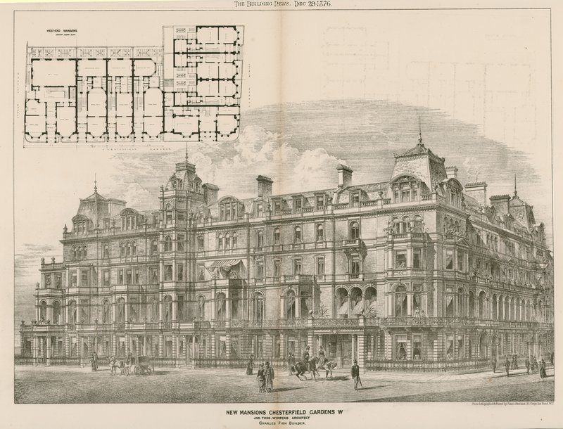 New Mansions, Chesterfield Gardens, Londen W, John Thomas Wimperis, architect door English School