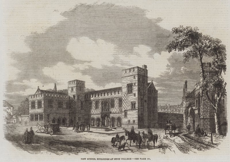 Nieuwe schoolgebouwen op Eton College (gravure) door English School