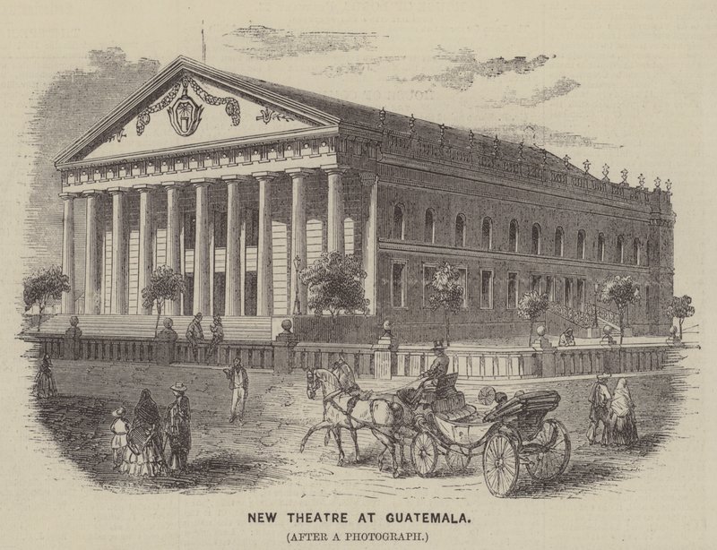 Nieuw theater in Guatemala (gravure) door English School