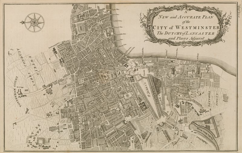 Nieuwe en nauwkeurige plattegrond van de stad Westminster, het hertogdom Lancaster en aangrenzende plaatsen door English School