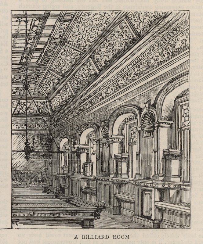 Nieuw gebouw van de Constitutional Club in Northumberland Avenue: Een biljartkamer door English School