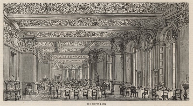 Nieuw gebouw van de Constitutional Club in Northumberland Avenue: De koffiekamer door English School
